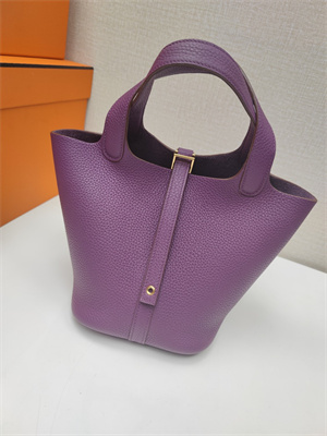 Picotin Lock Bag Togo Leather 18/22CM Gold/Silver Tone Metal In Anemone Color HS