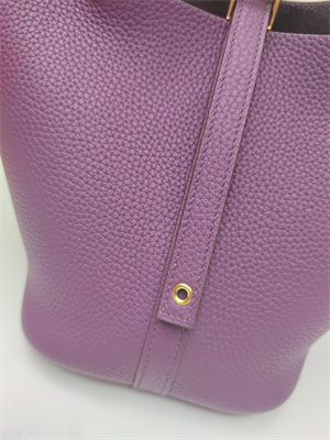 Picotin Lock Bag Togo Leather 18/22CM Gold/Silver Tone Metal In Anemone Color HS