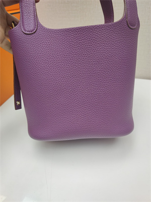 Picotin Lock Bag Togo Leather 18/22CM Gold/Silver Tone Metal In Anemone Color HS