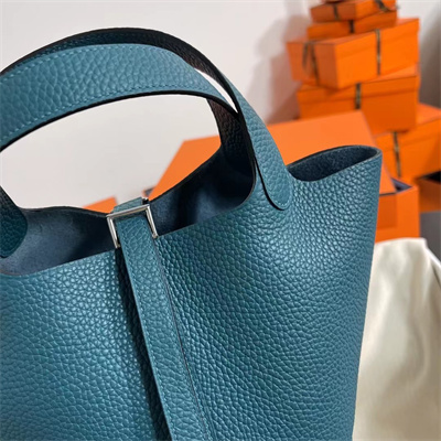 Picotin Lock Bag Togo Leather 18/22CM Gold/Silver Tone Metal In Vert Bosphore Color HS