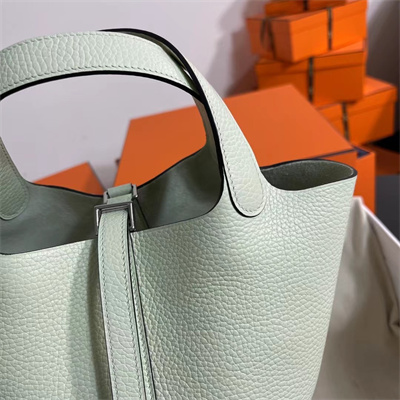 Picotin Lock Bag Togo Leather 18/22CM Gold/Silver Tone Metal In Vert Fizz Color HS