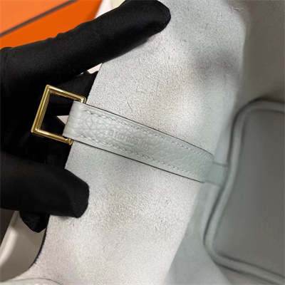 Picotin Lock Bag Togo Leather 18/22CM Gold/Silver Tone Metal In Blue Brume Color HS