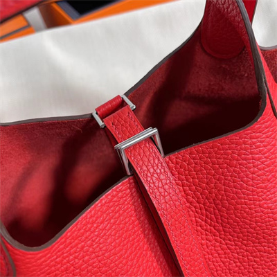 Picotin Lock Bag Togo Leather 18/22CM Gold/Silver Tone Metal In Red Color HS