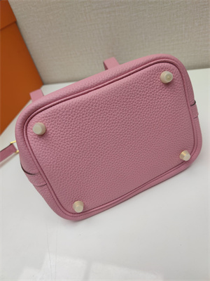 Picotin Lock Bag Togo Leather 18/22CM Gold/Silver Tone Metal In Pink Color HS