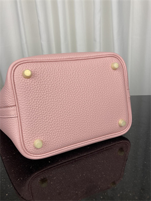 Picotin Lock Bag Taurillon Clemence Leather 18/22CM Gold/Silver Tone Metal In Rose Sakura Color HS