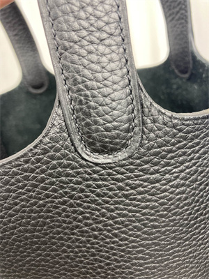 Picotin Lock Bag Taurillon Clemence Leather 18/22CM Gold/Silver Tone Metal In Black Color HS