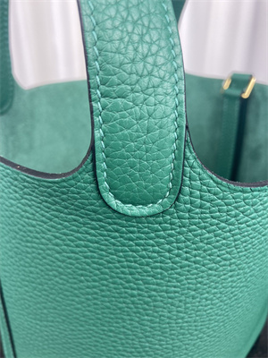 Picotin Lock Bag Taurillon Clemence Leather 18/22CM Gold/Silver Tone Metal In Malachite Color HS