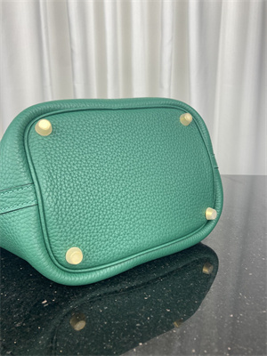Picotin Lock Bag Taurillon Clemence Leather 18/22CM Gold/Silver Tone Metal In Malachite Color HS