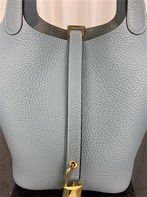 Picotin Lock Bag Taurillon Clemence Leather 18/22CM Gold/Silver Tone Metal In Azure Blue Color HS