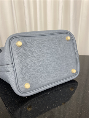 Picotin Lock Bag Taurillon Clemence Leather 18/22CM Gold/Silver Tone Metal In Bleu Lin Color HS