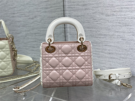 cd mini lady D*or bag two tones cannage lambskin gold tone metal pink and latte