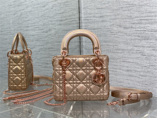 cd mini lady D*or bag cannage lambskin iridescent metallic gold tone
