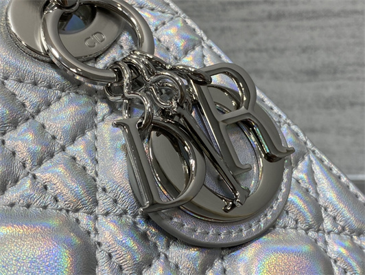 cd mini lady D*or bag cannage lambskin iridescent metallic silver tone