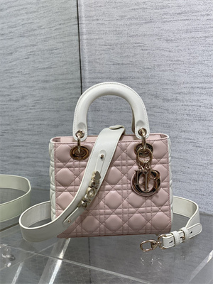 cd small lady di.or my abcD*or bag two tones cannage lambskin gold tone metal pink and latte