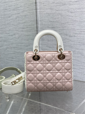 cd small lady di.or my abcD*or bag two tones cannage lambskin gold tone metal pink and latte
