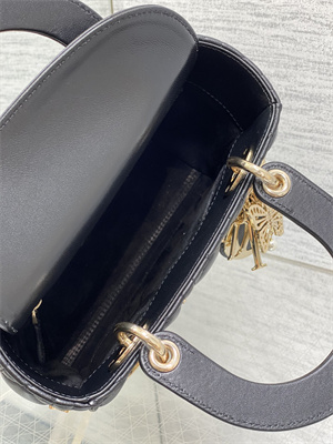 CD Small Lady Di.or Bag Cannage Lambskin With Gold Finish Butterfly Studs Black