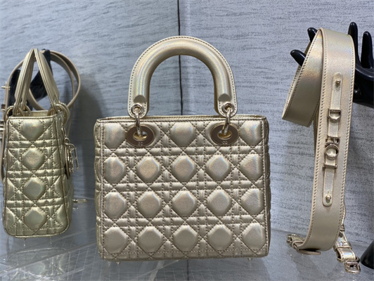 cd small lady di.or my abcD*or bag cannage lambskin iridescent metallic gold tone