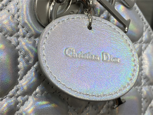 cd small lady di.or my abcD*or bag cannage lambskin iridescent metallic silver tone