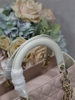 CD Medium Lady Di.or Bag Two Tones Cannage Lambskin Gold Tone Metal Pink and Latte