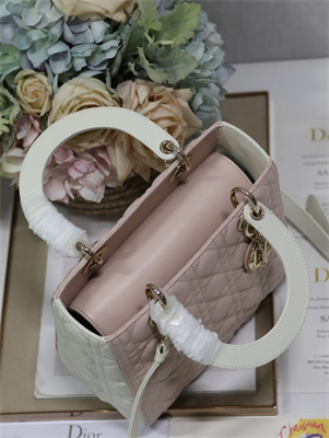 CD Medium Lady Di.or Bag Two Tones Cannage Lambskin Gold Tone Metal Pink and Latte