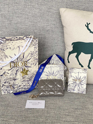 cd  voyageur small  coin purse S*pple cannage patent calfskin grey s0985