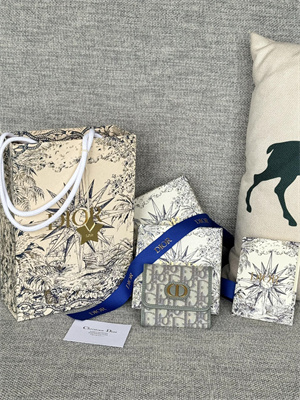 cd 30 montaigne trifold wallet gray D*or oblique jacquard