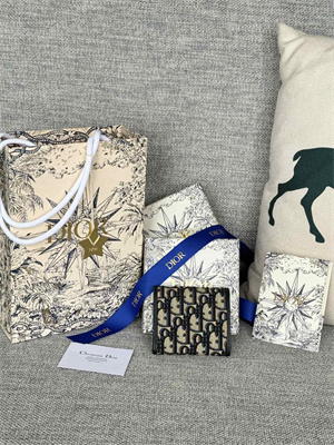 cd 30 montaigne trifold wallet blue D*or oblique jacquard