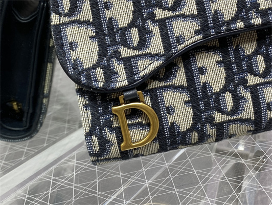 cd saddle lotus trifold wallet blue D*or oblique jacquard