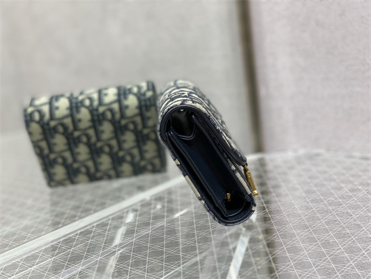 cd saddle lotus trifold wallet blue D*or oblique jacquard