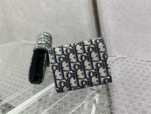 cd saddle lotus trifold wallet blue D*or oblique jacquard