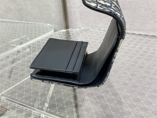 cd saddle lotus trifold wallet blue D*or oblique jacquard