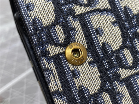 cd saddle lotus trifold wallet blue D*or oblique jacquard