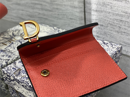 CD Saddle Card Holder Grained Calfskin Orange Red