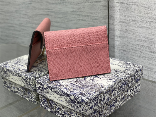 CD Saddle Card Holder Grained Calfskin Pink