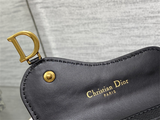 CD Saddle Card Holder Grained Calfskin Black