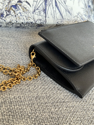 CD Long Saddle Wallet With Chain Grained Calfskin Black