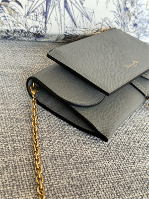 CD Long Saddle Wallet With Chain Grained Calfskin Grey
