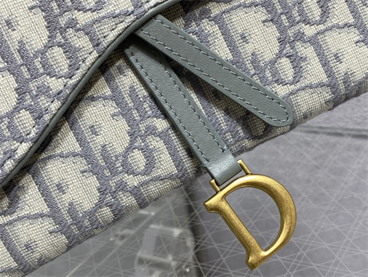 CD Long Saddle Wallet With Chain Gray Oblique Jacquard