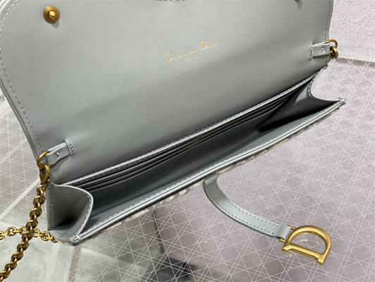 CD Long Saddle Wallet With Chain Gray Oblique Jacquard