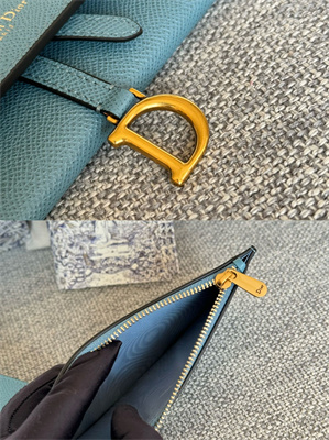 CD Long Saddle Wallet With Chain Grained Calfskin Blue