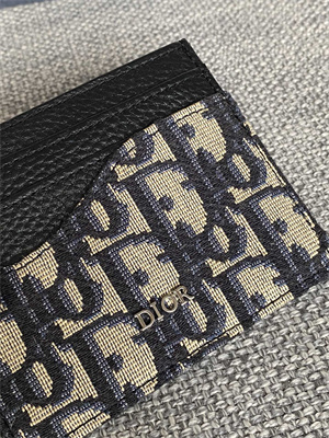 cd saddle card holder black grained calfskin and blue D*or oblique jacquard