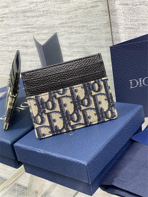 cd  card holder black grained calfskin and blue D*or oblique jacquard