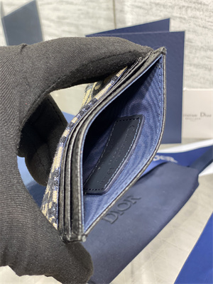 cd  card holder black grained calfskin and blue D*or oblique jacquard