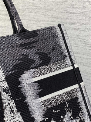 CD Medium Book Tote Black and White Paris Embroidery