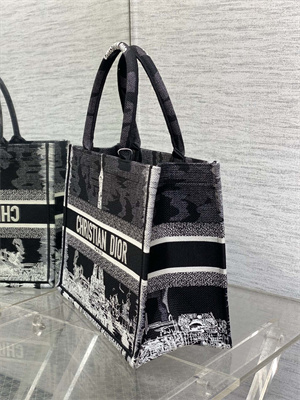 CD Medium Book Tote Black and White Paris Embroidery