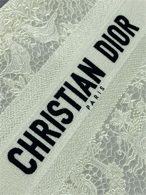 CD Medium Book Tote White Toile de Jouy Soleil Macram?? Embroidery