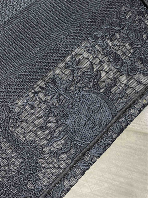 CD Small Book Tote Black Toile de Jouy Soleil Macram?? Embroidery