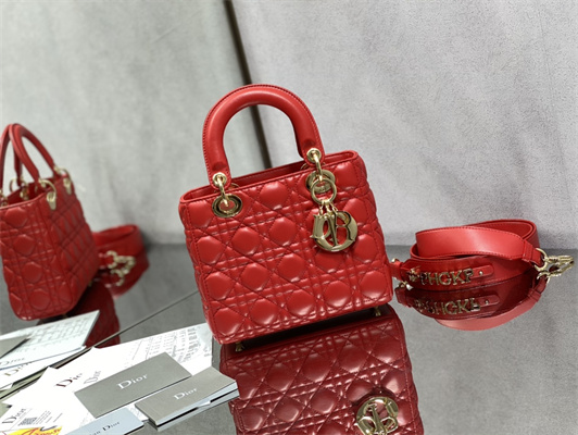 cd small lady di.or my abcD*or bag cannage lambskin gold tone metal red