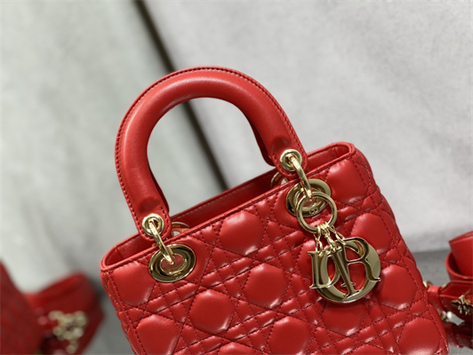 cd small lady di.or my abcD*or bag cannage lambskin gold tone metal red