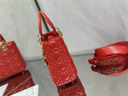 cd small lady di.or my abcD*or bag cannage lambskin gold tone metal red